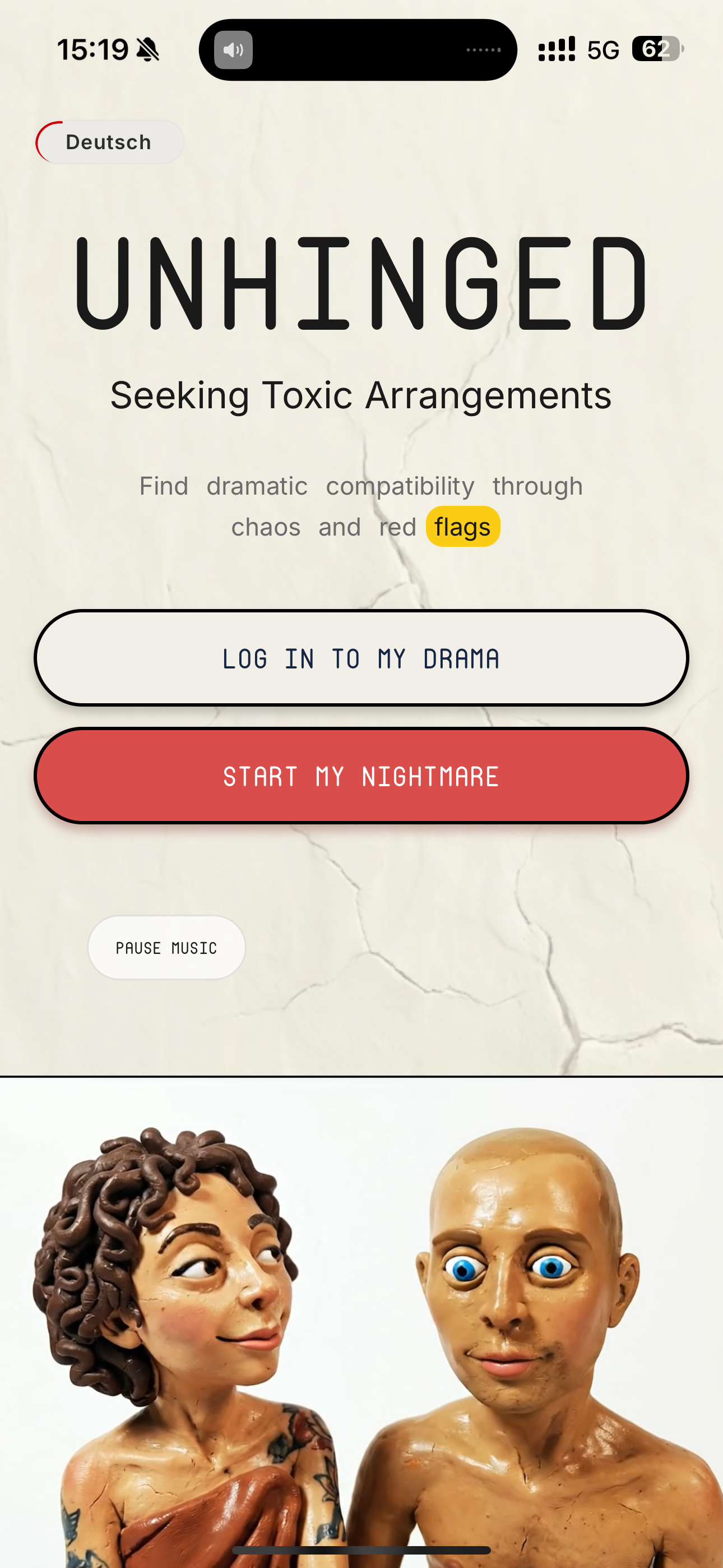 UNHINGED app screen 1